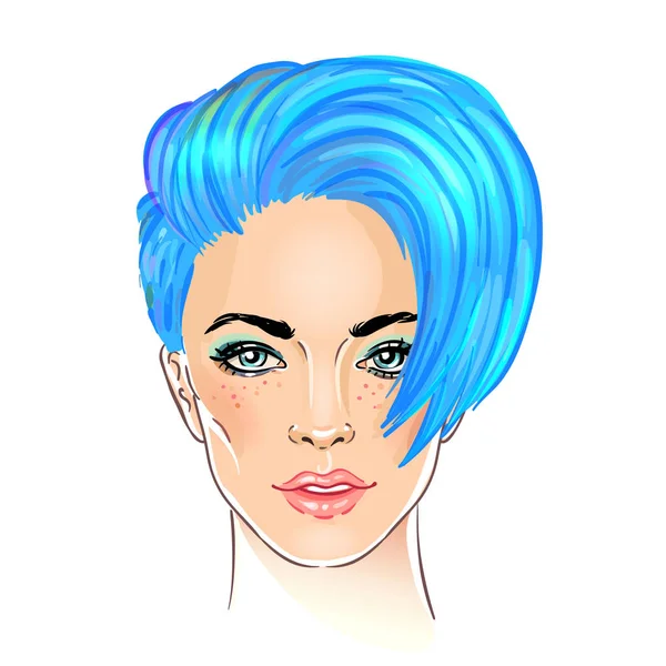 Portrait Jeune Femme Avec Coupe Cheveux Pixie Courte Mode — Image vectorielle