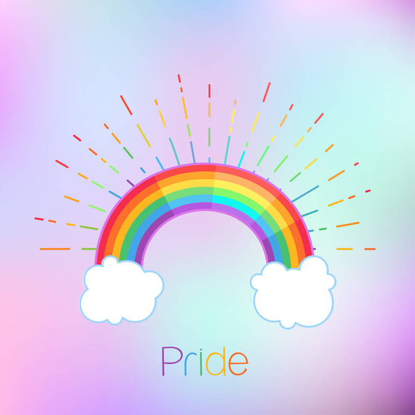 Rainbow with rays and clouds, symbol of LGBT community.