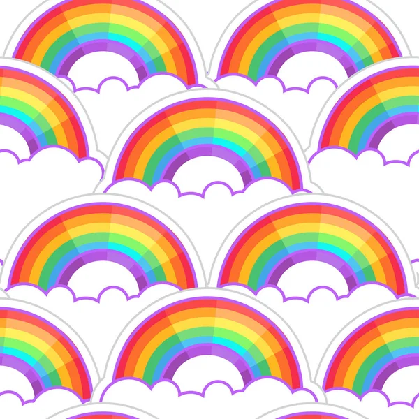 Arco Iris Nubes Patrón Inconsútil Aislado Sobre Fondo Blanco — Vector de stock