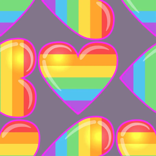 Seamless Pattern Gay Pride Flag Colored Hearts — Stock Vector