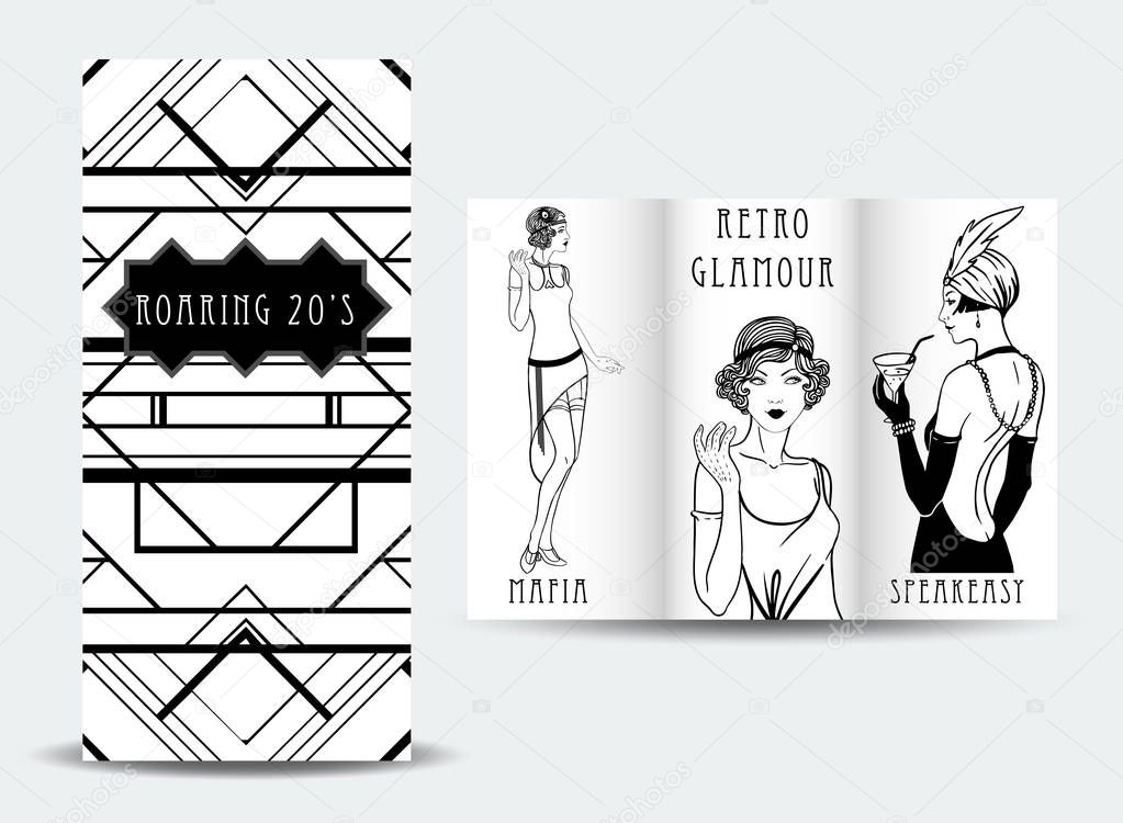 Art Deco vintage invitation template design. patterns and frames