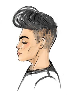 Kısa pixie saç kesimi olan esmer kadın portresi.