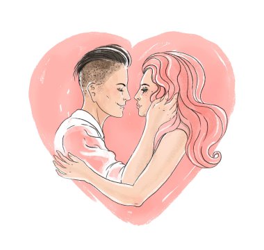 Beyaz arka plan üzerinde izole kalp şekli üzerinde öpüşme Romantik Çift