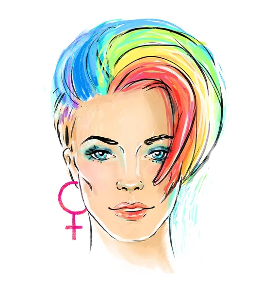 Porträtt Ung Kvinna Med Fashionabla Kort Pixie Haircut — Stockfoto
