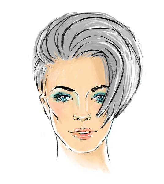 Porträtt Ung Kvinna Med Fashionabla Kort Pixie Haircut — Stockfoto