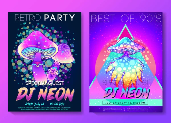 Modèle futuriste de flyer de fête de style rétro vague — Image vectorielle