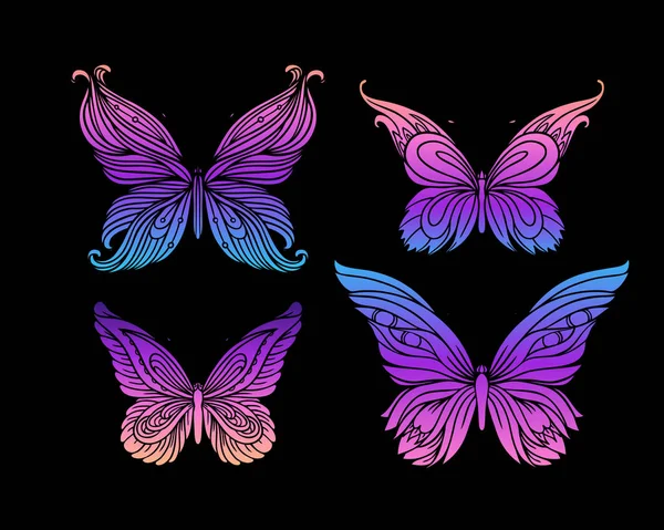 Mariposa dibujada a mano en colores brillantes de neón. Diseño de dibujo Han — Vector de stock