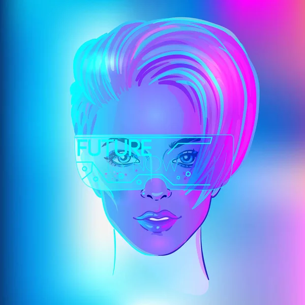 Futuristic synth wave style. Retroparty  flyer template. Portrai — 스톡 벡터