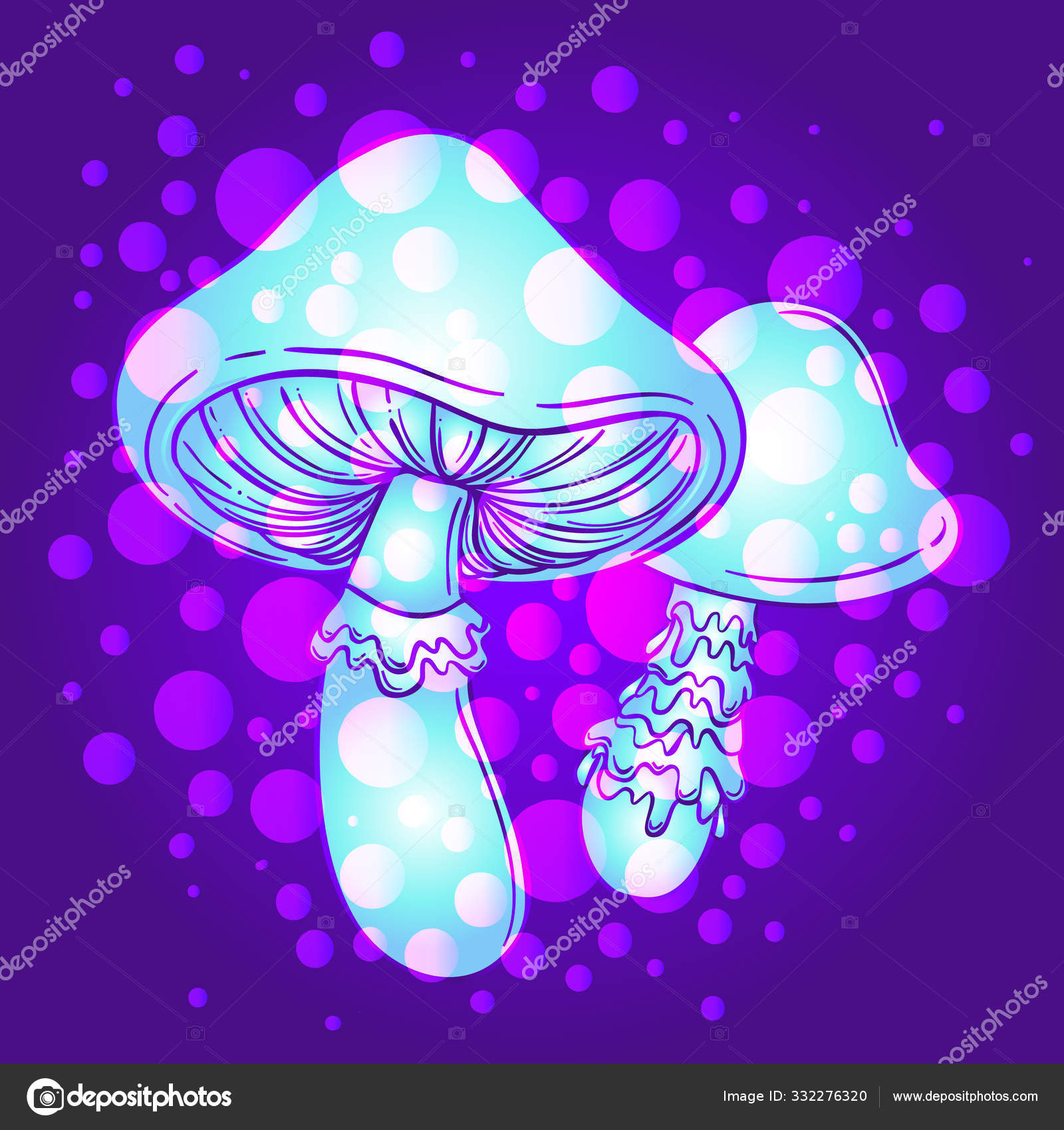 Волшебные Грибы. Психоделическая Галлюцинация. Яркая Векторная.