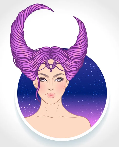 Illustration of Taurus astrological sign as a beautiful girl. Zodiac vector illustration isolated on white. Future telling, horoscope, alchemy, spirituality, occultism — Stock Vector