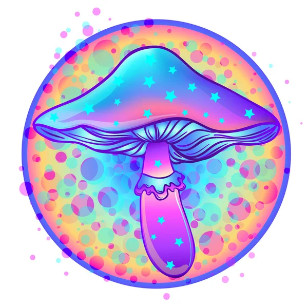 Magic mushrooms. Psychedelic hallucination. Vibrant vector illustration
