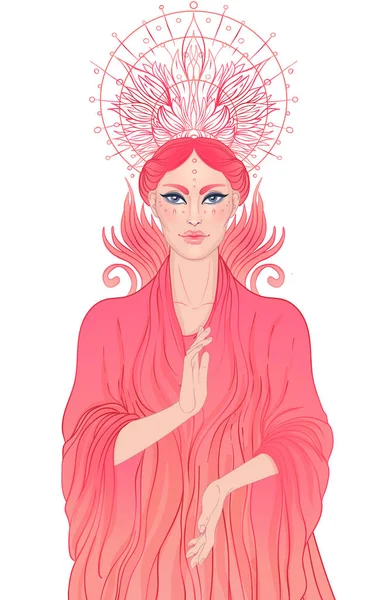 La Dama del Dolor. Devoción al Inmaculado Corazón de la Bienaventurada Virgen María, Reina del Cielo. Ilustración vectorial sobre halo o mandala ornamentado aislado. — Vector de stock