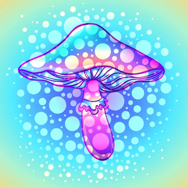 Magic mushrooms. Psychedelic hallucination. Vibrant vector illustration. 60s style colorful art. — 스톡 벡터