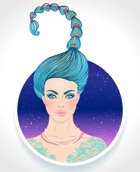 Ilustracja astrologicznego znaku Skorpiona jako pięknej dziewczyny. Ilustracja wektora zodiaku odizolowana na białym. Przyszłość, horoskop, alchemia, duchowość, okultyzm — Wektor stockowy