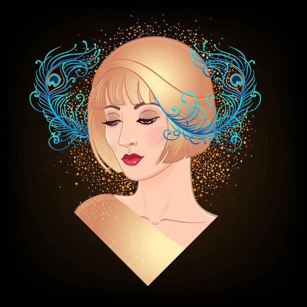 Flapper flicka: Retro party inbjudan design mall. Vektorillustration. — Stock vektor