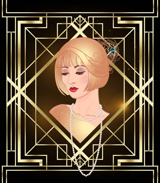 Flapper meisje: Retro partij uitnodiging ontwerp sjabloon. Vectorillustratie. — Stockvector