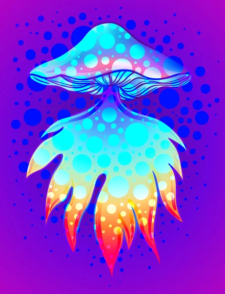 Champignons magiques. hallucination psychédélique. Illustration vectorielle vibrante. Art coloré de style des années 60 . — Image vectorielle