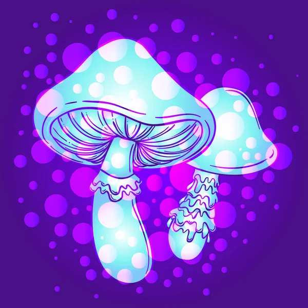 Champignons magiques. hallucination psychédélique. Illustration vectorielle vibrante. Art coloré hippie des années 60. Décoration dans le tatouage de style boho ethnique. — Image vectorielle