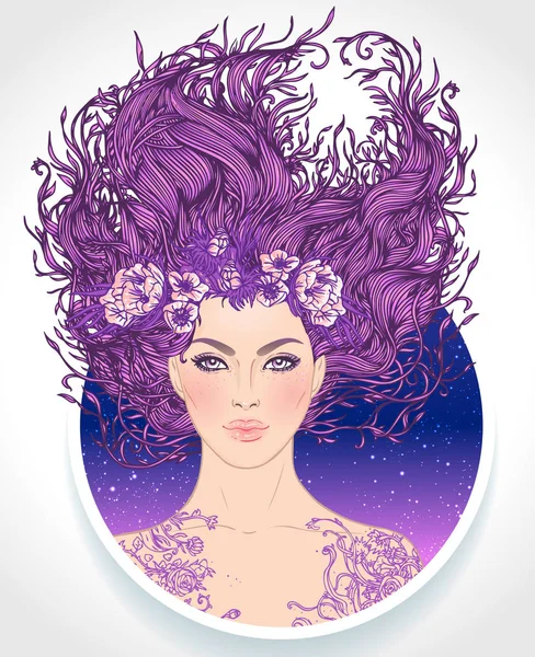 Illustration av Virgo astrologiska tecken som en vacker flicka. Zodiac vektor illustration isolerad på vitt. Framtida berättande, horoskop, alkemi, andlighet, — Stock vektor