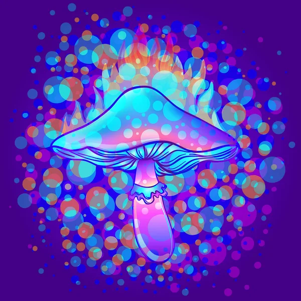 Cogumelos mágicos. Alucinação psicadélica. Ilustração vetorial vibrante. Estilo dos anos 60 arte colorida . — Vetor de Stock