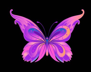 Parlak neon renkli el çizimi kelebek. Han çizim tasarımı 