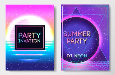 Futuristic retro wave style party flyer template clipart