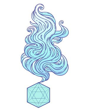 Kutsal geometri. Icosahedron hattı sihirli buharla çiziyor, platonik katı. Din, maneviyat, okültizm. İzole vektör illüstrasyonu.