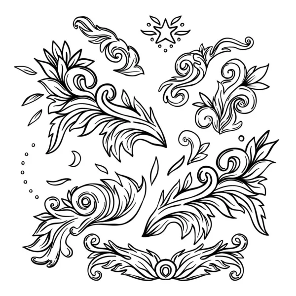 Sæt af vintage blomstermønster design elementer. Victoriansk motiv, tatovering design element. Bouquet koncept kunst. Illustration af isoleret vektor – Stock-vektor