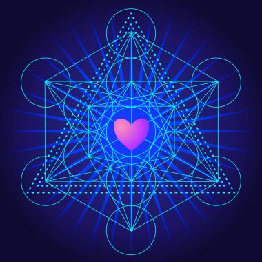 Metatron Küpü, kalple hayat çiçeği. Kutsal geometri soyut arkaplan.