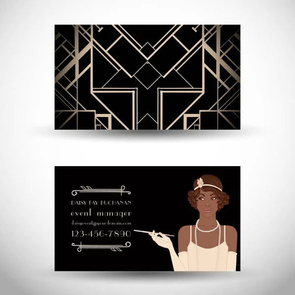Retro fashion. glamour girl of twenties. African American woman. Vector illustration. Flapper 20s style. Vintage party invitation — Stock Vector