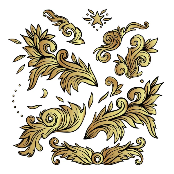 Conjunto de elementos de design padrão floral vintage. Motivo vitoriano, elemento de design de tatuagem. Arte conceito de buquê. Ilustração vetorial isolada —  Vetores de Stock