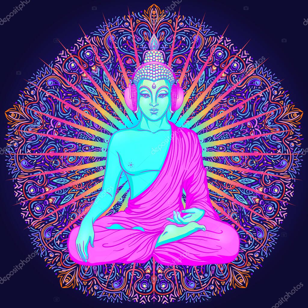Vettoriale stockBuddha su sfondo colorato al neon. Illustrazione  vettoriale. Composizione psichedelica dei funghi. Indiano, Buddismo,  Tatuaggio spirituale, yoga, spiritualità. Adesivo, patch, anni 60 arte  colorata hippie . di ©vgorbash #332604130, image size:1024x1024