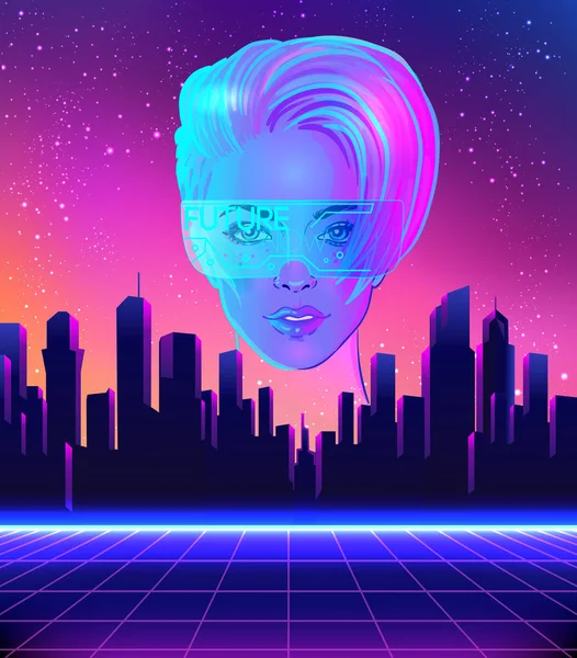 Futuristic retro wave style party flyer template — 스톡 벡터