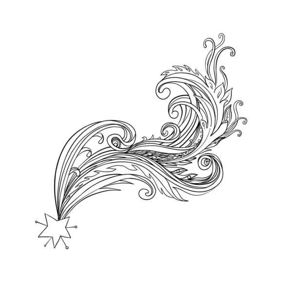 Illustrazione decorativa ornata di cometa o stella cadente. Isolato su bianco. Tatuaggio etnico. Illustrazione vettoriale isolata T-shirt stampa trendy . — Vettoriale Stock