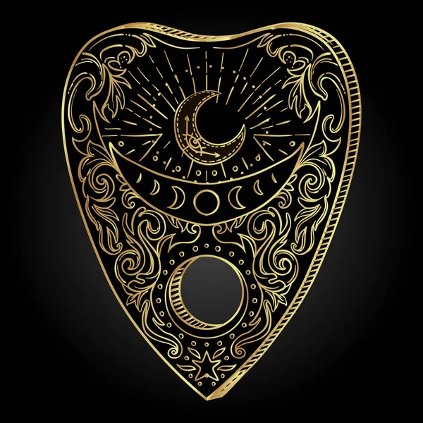 Heart-shaped planchette for spirit talking board. Vector isolated illustration in Victorian style. Mediumship divination equipment. flash tattoo drawing. Spirituality, occultism. — 스톡 벡터