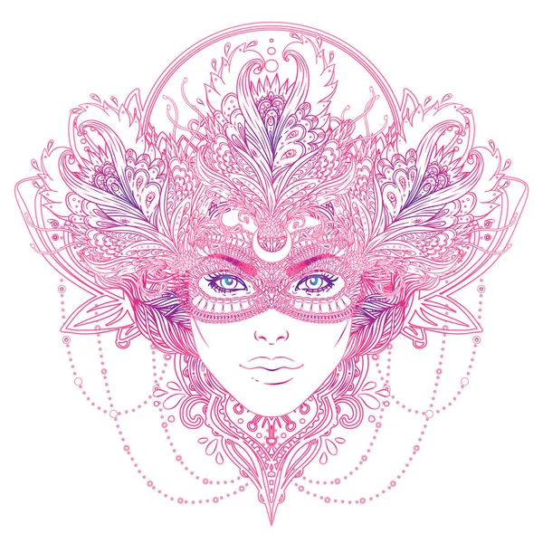 Fusion tribale déesse Boho. Belle fille divine diva avec couronne ornée, kokoshnik inspiré. Déesse de Bohême. Illustration élégante dessinée à la main. Fleur de lotus, art ethnique, paisley . — Image vectorielle