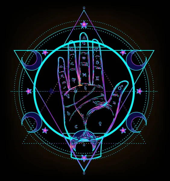 Helig geometri och Boo symbol set. Ayurveda ett tecken på harmoni och balans. Tatuering design, yoga logo. affisch, t-shirt textil. Astrologi, esoterisk, religion. — Stock vektor