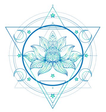 Kutsal Geometri ve Boo sembolü seti. Ayurveda uyum ve denge işareti. Dövme tasarımı, yoga logosu. poster, tişört. Renkli eğim siyahtan önce gelir. Astroloji, ezoterik, din.