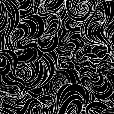 Doğal dokular. Dekoratif el çizimi süslemeli, kıvrımlı, dikişsiz desen. Sonsuz arka plan. Fırtınalı deniz çizimleri.