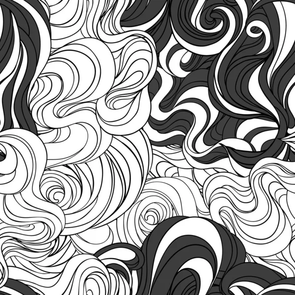 Φυσική υφή. Διακοσμητικά χειροποίητα doodle διακοσμητικά σγουρά αδιάλειπτη μοτίβο. Διάνυσμα ατελείωτο φόντο. Ζωγραφική θυελλώδη γραμμή της θάλασσας. — Διανυσματικό Αρχείο