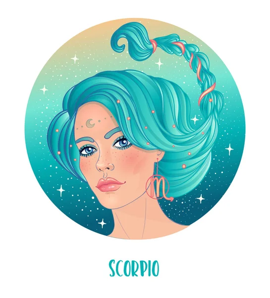 Illustration av Scorpio astrologiska tecken som en vacker flicka. Zodiac vektor illustration isolerad på vitt. Framtida berättande, horoskop, alkemi — Stock vektor