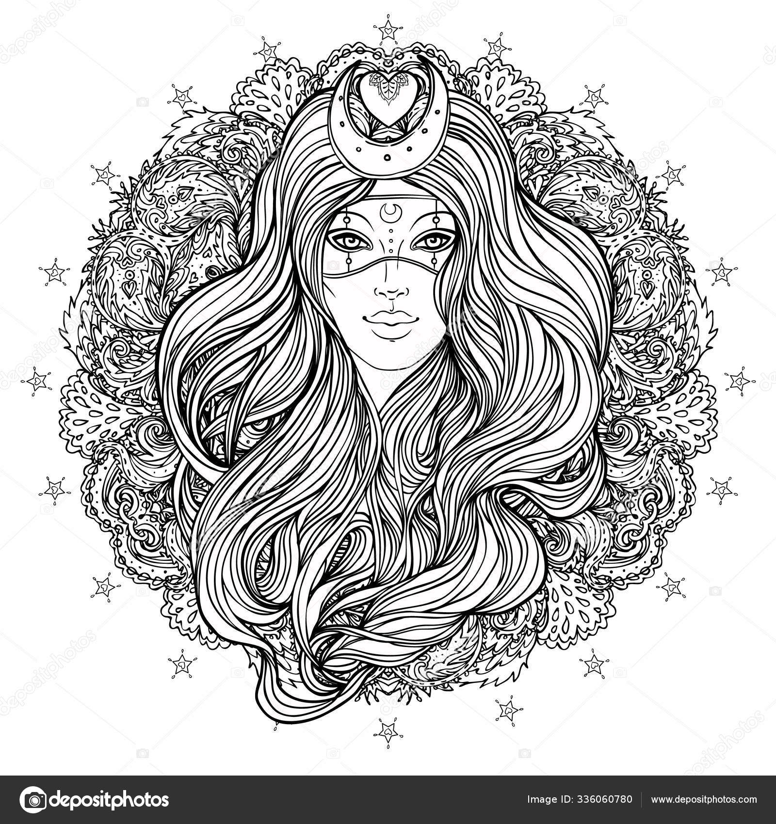 Secréte Gamle tider Lår Moon princess. Tribal Fusion Boho Diva. Beautiful divine girl with crescent  tiara and venetian mask. Hand drawn elegant illustration. Stock Vector  Image by ©vgorbash #336060780