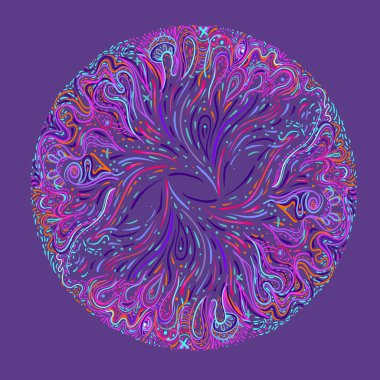 Hipnotik şamanik asit desenli arka plan. Etnik Hint tarzında elle çizilmiş tasarım. Mistik soyut hippi ve boho dokusu.