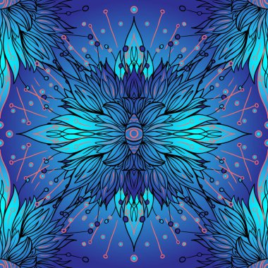 Vektör süslemeli Lotus Bohem çiçekli desensiz süs. Halk kına dövme modeli. Hint tarzı. Vintage süslemeli vektör duvar kağıdı.