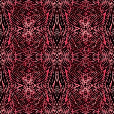 Vektör süslemeli Lotus Bohem çiçekli desensiz süs. Halk kına dövme modeli. Hint tarzı. Vintage süslemeli vektör duvar kağıdı.