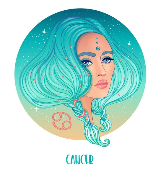 Ілюстрація астрологічного знаку раку як красивої дівчини. Зодіак Векторні ілюстрації ізольовані на білому. Майбутнє, гороскоп — стоковий вектор