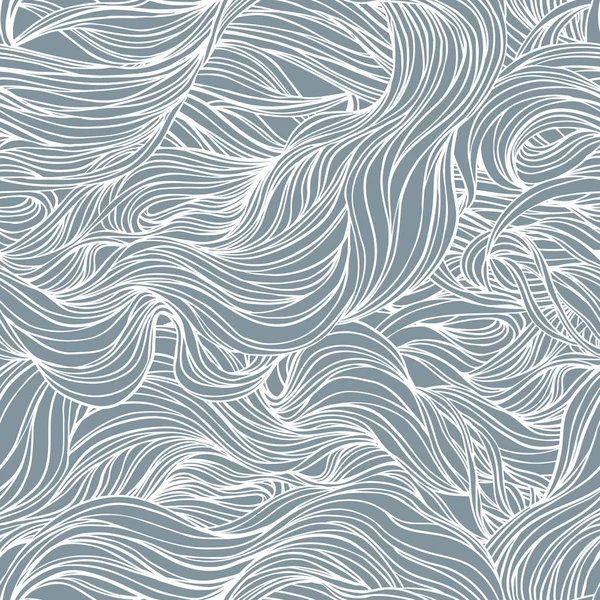 Textura natural. Decorativo dibujado a mano garabato ornamental rizado patrón sin costuras. Vector de fondo sin fin. Tormentosa línea de mar dibujo de arte . — Archivo Imágenes Vectoriales