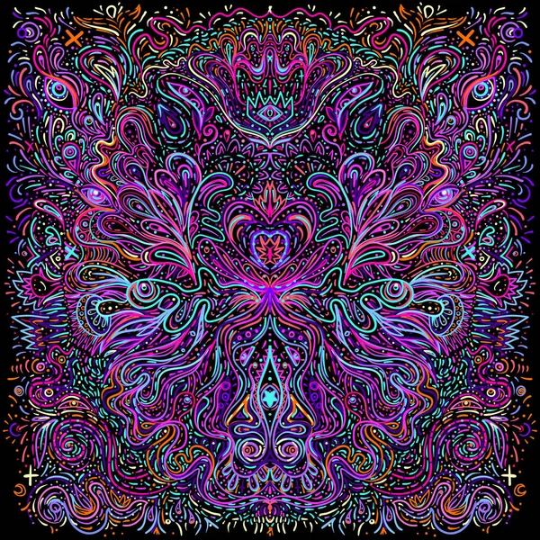 Hypnotická kyselina šamanová vzorovala pozadí. Ručně kreslený design v etnickém indickém stylu. Mystická abstraktní hippie a boho textura. — Stockový vektor