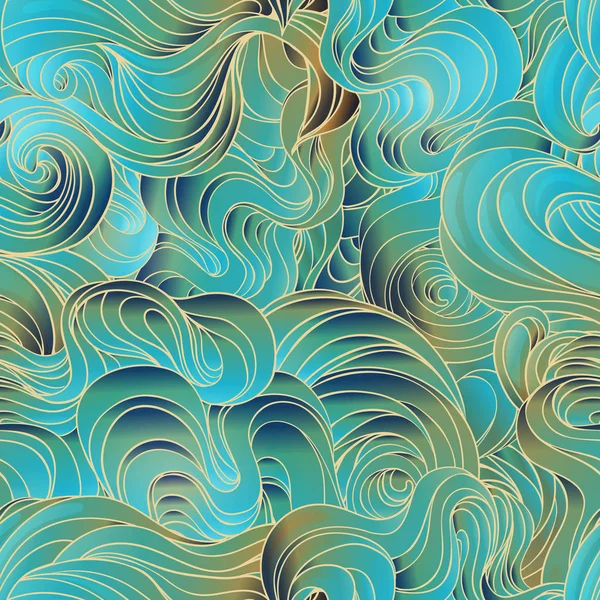 自然な質感。装飾的な手のドアの装飾巻きシームレスなパターンを描いた。ベクトル無限の背景。嵐の海線画. — ストックベクタ