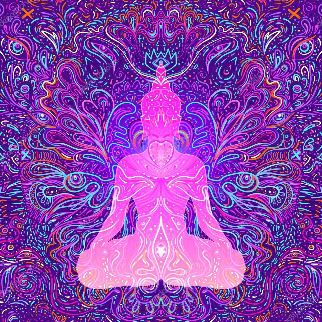 Vettoriale stockBuddha seduto su sfondo colorato al neon. Illustrazione  vettoriale. Composizione psichedelica dei funghi. Indiano, Buddismo,  Tatuaggio spirituale, yoga, spiritualità. di ©vgorbash #336070980, image size:1024x1024